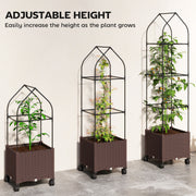 Raised Planter with Trellis and Wheels for Easy Gardening in Small Spaces Brown Outsunny