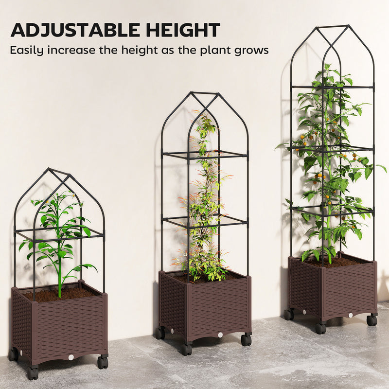 Raised Planter with Trellis and Wheels for Easy Gardening in Small Spaces Brown Outsunny