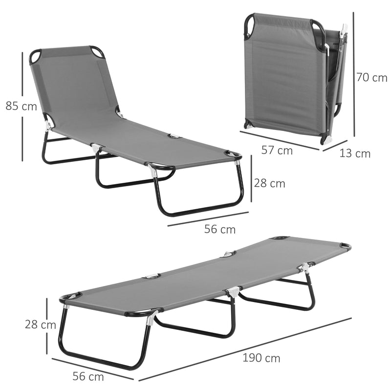 2 Pack Folding Sun Loungers with 5 Position Recline and Breathable Mesh for Garden Use Grey AOSOM