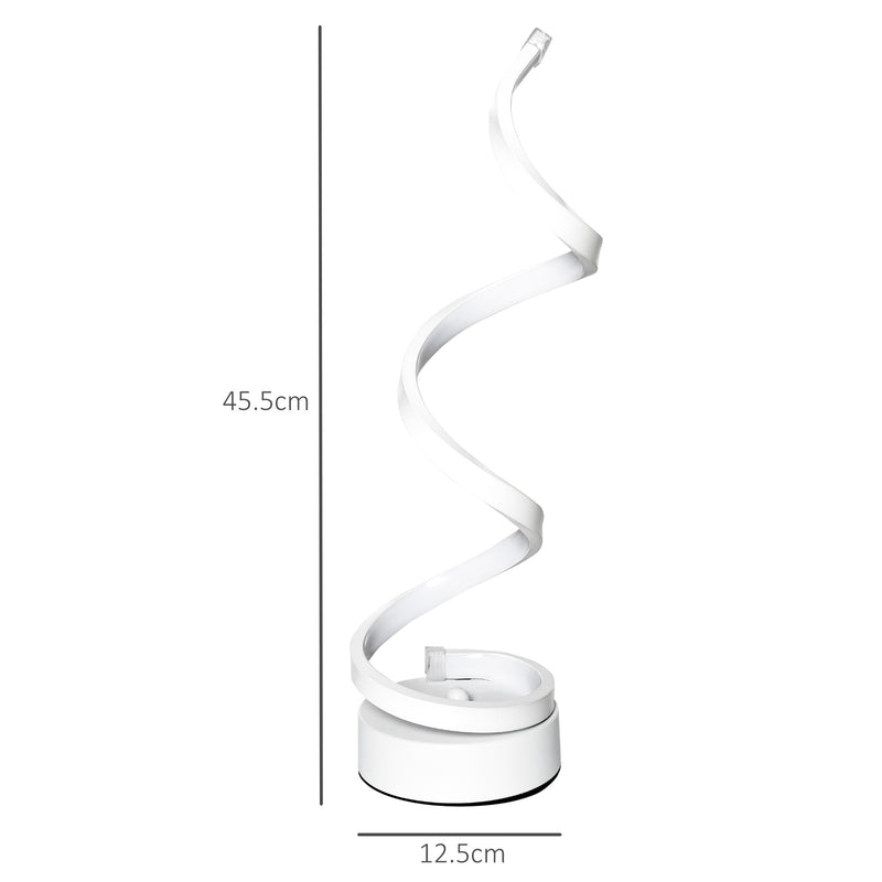 Set of 2 Modern LED Table Lamps with Wave Design and Metal Base for Bedroom, White AOSOM