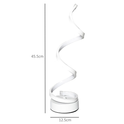 Set of 2 Modern LED Table Lamps with Wave Design and Metal Base for Bedroom, White AOSOM