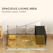 DIY Small Animal Cage with Elevated Huts for Guinea Pigs Rabbits and Hedgehogs Black by PawHut