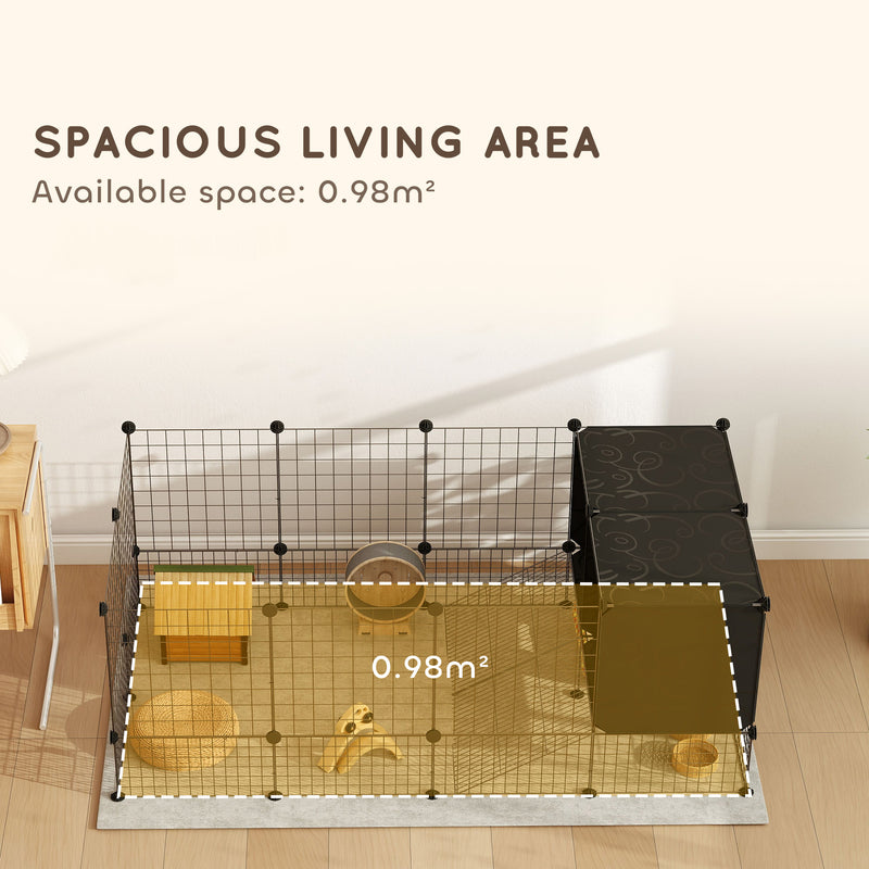 DIY Small Animal Cage with Elevated Huts for Guinea Pigs Rabbits and Hedgehogs Black by PawHut