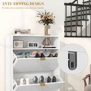 12 Pair Shoe Storage Cabinet With Chevron Detail and Elegant Design for Hallway White