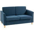 Modern 2 Seater Loveseat Sofa with Wooden Legs Ideal for Small Living Rooms Blue