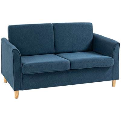 Modern 2 Seater Loveseat Sofa with Wooden Legs Ideal for Small Living Rooms Blue