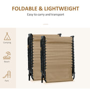 Beige Folding Sun Lounger Set of 2 with Adjustable Backrest and Pillow for Garden or Beach