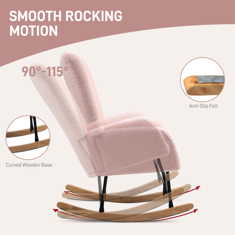 Pink Teddy Fleece Rocking Chair Soft and Comfortable Accent Seat by HOMCOM