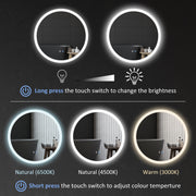 LED Wall Mounted Bathroom Mirror With Dimmable Light Defog Function 60 x 60 cm White