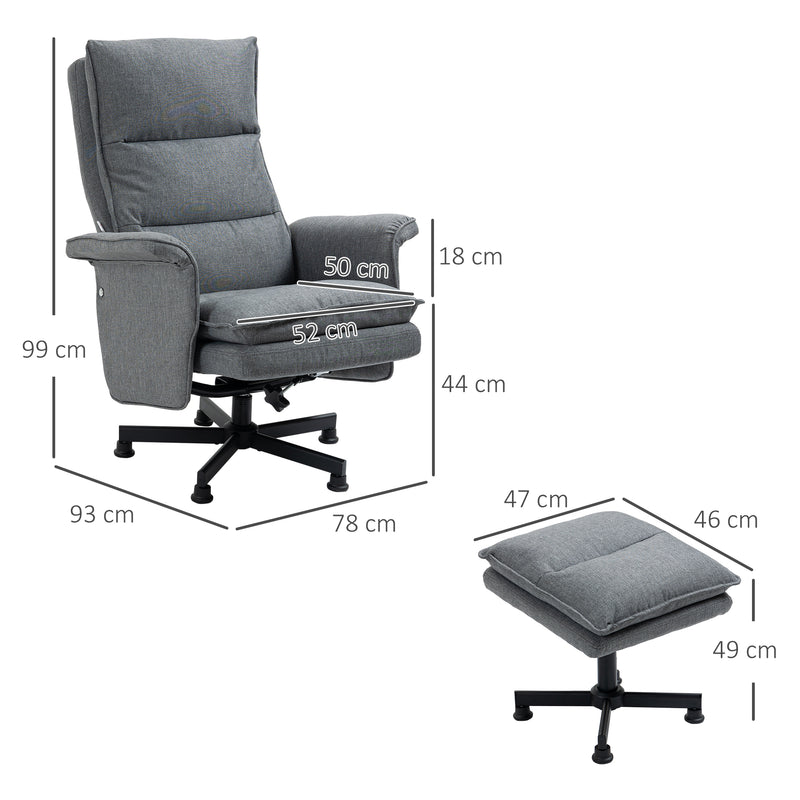 Swivel Recliner Massage Armchair With Footstool And Remote For Home Comfort Grey