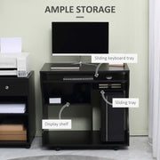 Black Compact Work Desk with Wheels and Multi Storage by HOMCOM