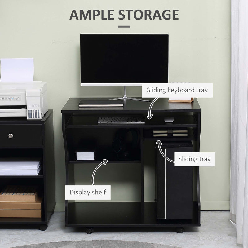 Black Compact Work Desk with Wheels and Multi Storage by HOMCOM