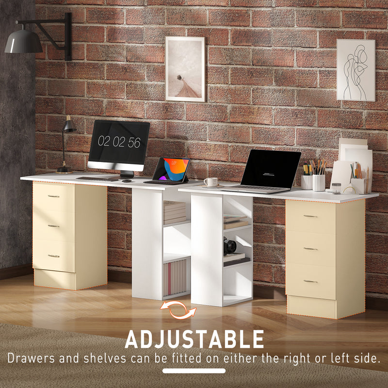 Computer Desk With Drawers and 3 Storage Shelves for Home Office Workstation, White