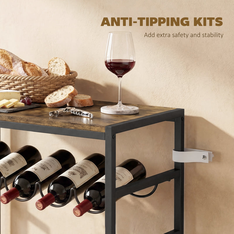 Wine Rack for 30 Bottles with Compact Storage and Secure Wave Slots Rustic Brown Black Homcom