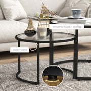 Modern Glass Nesting Coffee Tables Set of 2 Space Saving Living Room Design Black