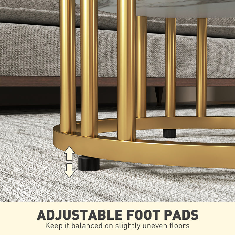 Set of Two White Marble Effect Coffee Tables with Gold Tone Legs by HOMCOM