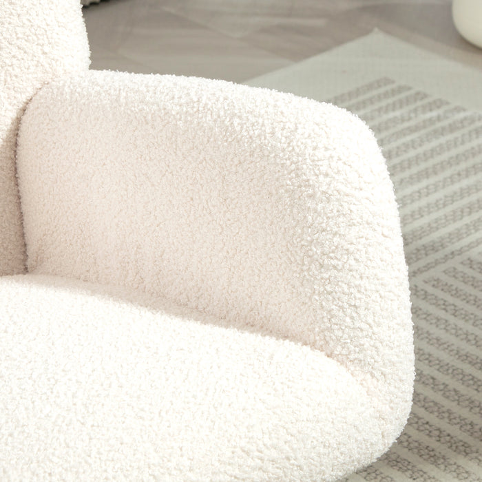 Cream White Teddy Fleece Wingback Rocking Chair with Wooden Base by HOMCOM