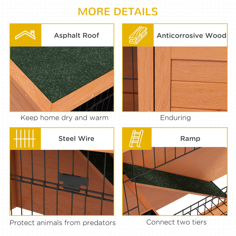 Two Tier Wooden Rabbit Hutch with Outdoor Run Ideal for Guinea Pigs and Bunnies Orange AOSOM