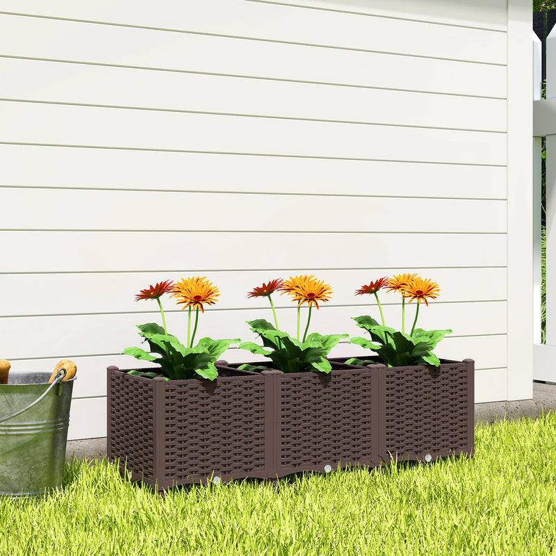 Modular Raised Garden Bed for Small Spaces with Built In Water Reservoir and Drainage, Brown