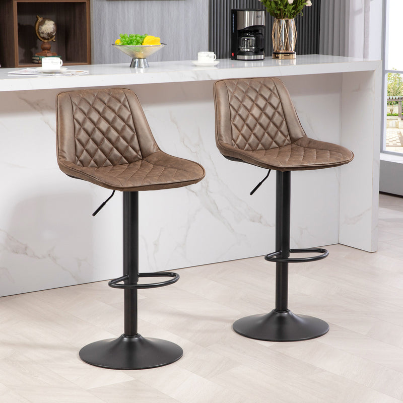Adjustable Swivel Bar Stools Set of 2 with Backrest and Footrest for Kitchen Brown