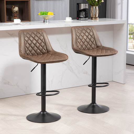 Adjustable Swivel Bar Stools Set of 2 with Backrest and Footrest for Kitchen Brown