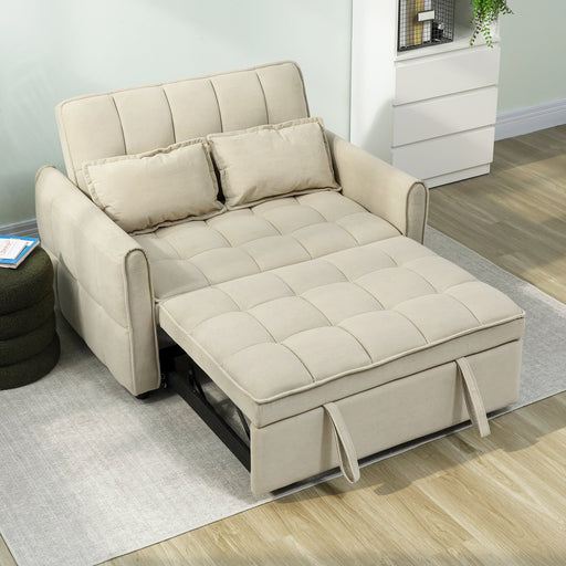 Sofa Bed, 3-in-1 Light Brown 2 Seater Pull Out Sofa Bed With Adjustable Backrest And Pillows For Small Spaces