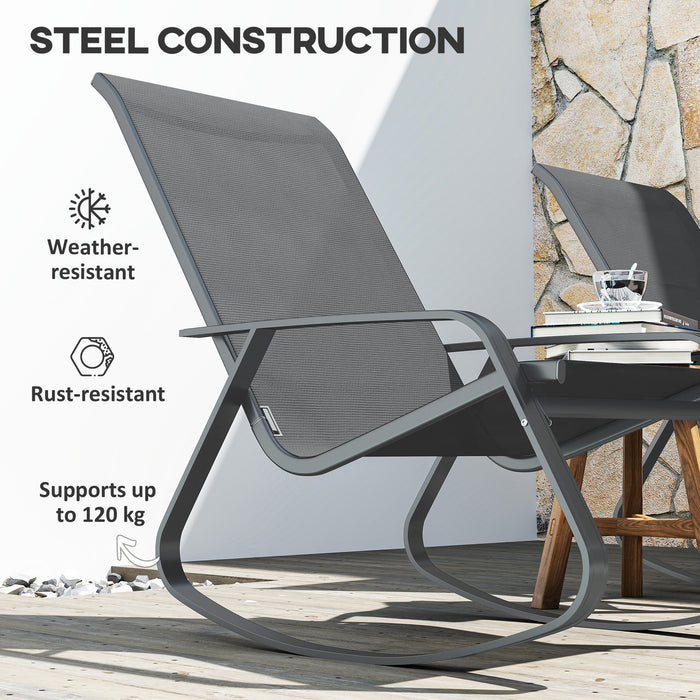 Set of Two Grey Rocking Garden Chairs for Outdoor Comfort by Outsunny