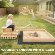 Wooden Sandpit With 360 Degree Digger for Creative Outdoor Play Ages 3 to 6 Natural Wood AOSOM