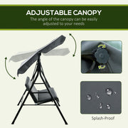 Grey 3 Seater Garden Swing Chair With Adjustable Canopy And Cushions For Outdoors Outsunny
