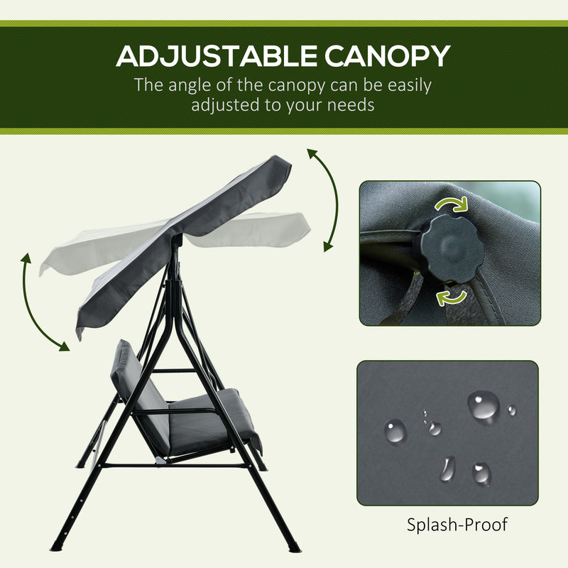 Grey 3 Seater Garden Swing Chair With Adjustable Canopy And Cushions For Outdoors Outsunny
