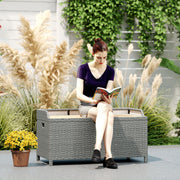 Grey 130L Rattan Garden Storage Box with Seat for Outdoor Use by Outsunny