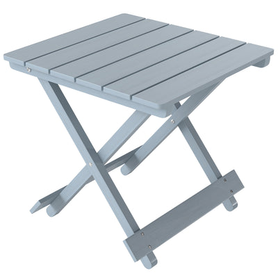 Foldable Wooden Garden Side Table for Outdoor or Indoor Use Slatted Top Light Grey Outsunny