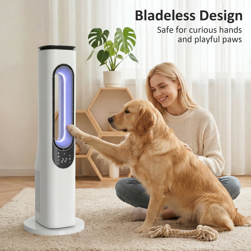 Bladeless Tower Fan for Quiet Cooling and Safe Sleep in Bedrooms and Family Rooms White