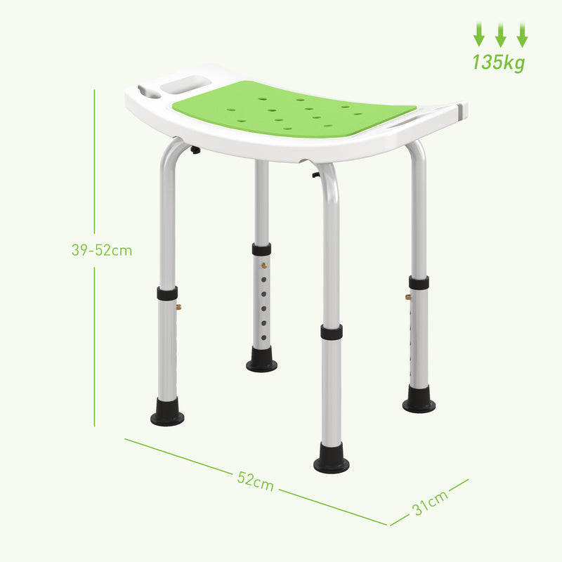 Height Adjustable Shower Stool With Padded Seat and Drainage Holes for Bathroom Use, Green