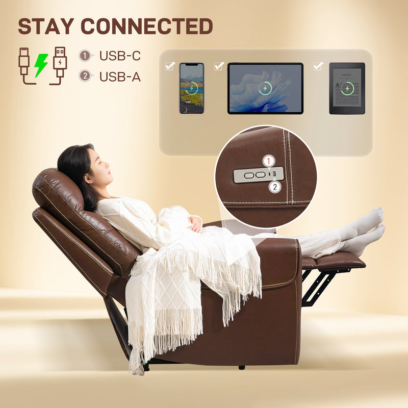 Brown Power Lift Recliner Chair for Elderly With USB Ports and Remote Control by HOMCOM