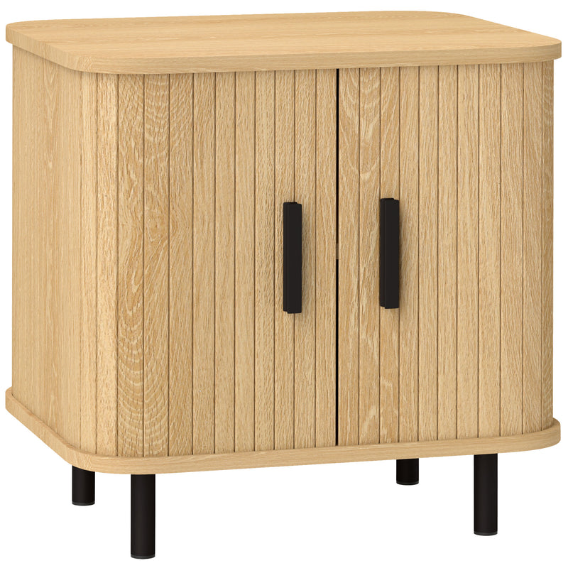 Bedside Table with Sliding Roller Shutter Doors and Metal Legs Oak Tone by HOMCOM