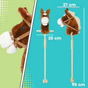Stick Horse Toy with Real Neighing Sounds and Wooden Wheels for Kids Playtime, Brown AOSOM