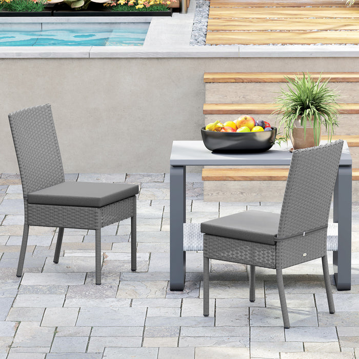 Set of Two Armless Rattan Garden Chairs With Cushions Dark Grey Weather Resistant by Outsunny