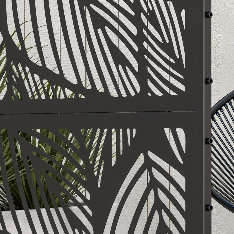 Black Metal Garden Privacy Screen With Leaf Design Ideal For Outdoor Spaces