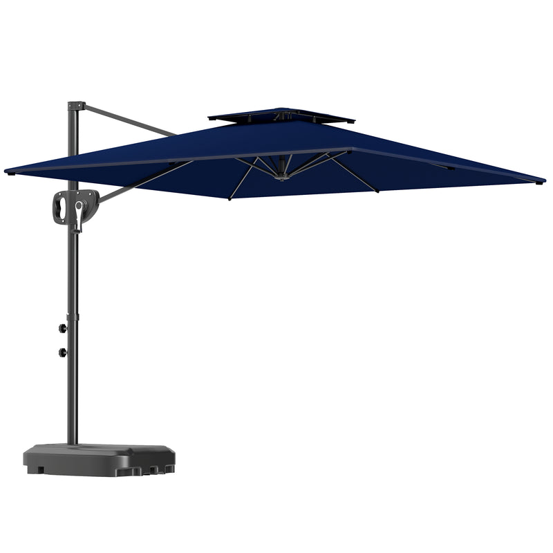 Dark Blue Cantilever Parasol with Weighted Base Square Hanging Umbrella with Crank Tilt by Outsunny