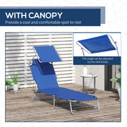 Blue 2 Piece Foldable Sun Lounger Set With Adjustable Backrest And Sun Shade For Garden