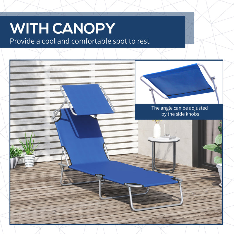 Blue 2 Piece Foldable Sun Lounger Set With Adjustable Backrest And Sun Shade For Garden