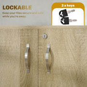 Two Tier Lockable Office Storage Cabinet Oak Finish by Vinsetto