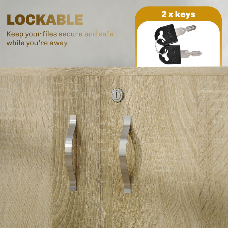 Two Tier Lockable Office Storage Cabinet Oak Finish by Vinsetto