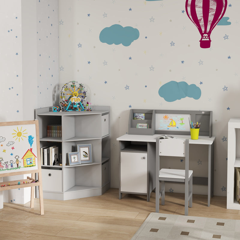 Grey Kids Toy Storage Unit With Bookshelf And Fabric Drawers For Bedroom Or Playroom