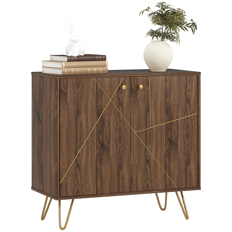 Brown Sideboard Storage Cabinet with Adjustable Shelf and Gold Hairpin Legs by HOMCOM