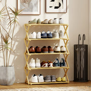 Five Tier Folding Bamboo Shoe Rack Space Saving Storage Organiser For Hallway Natural AOSOM