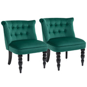 Set of 2 Velvet Wingback Accent Chairs with Button Tufting for Lounge or Bedroom, Dark Green