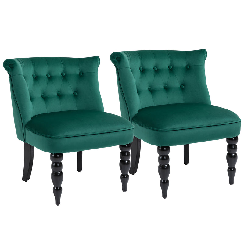 Set of 2 Velvet Wingback Accent Chairs with Button Tufting for Lounge or Bedroom, Dark Green