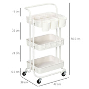 White Three Tier Home Trolley with Handle and Wheels by HOMCOM